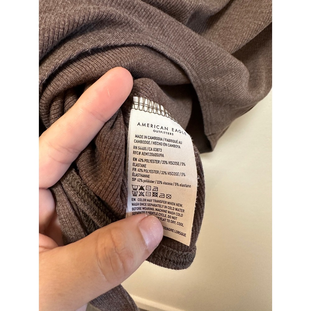 American Eagle NWT Brown Ribbed V Neck Bodysuit Short Sleeve Snapped Closure,  L - Picture 7 of 7